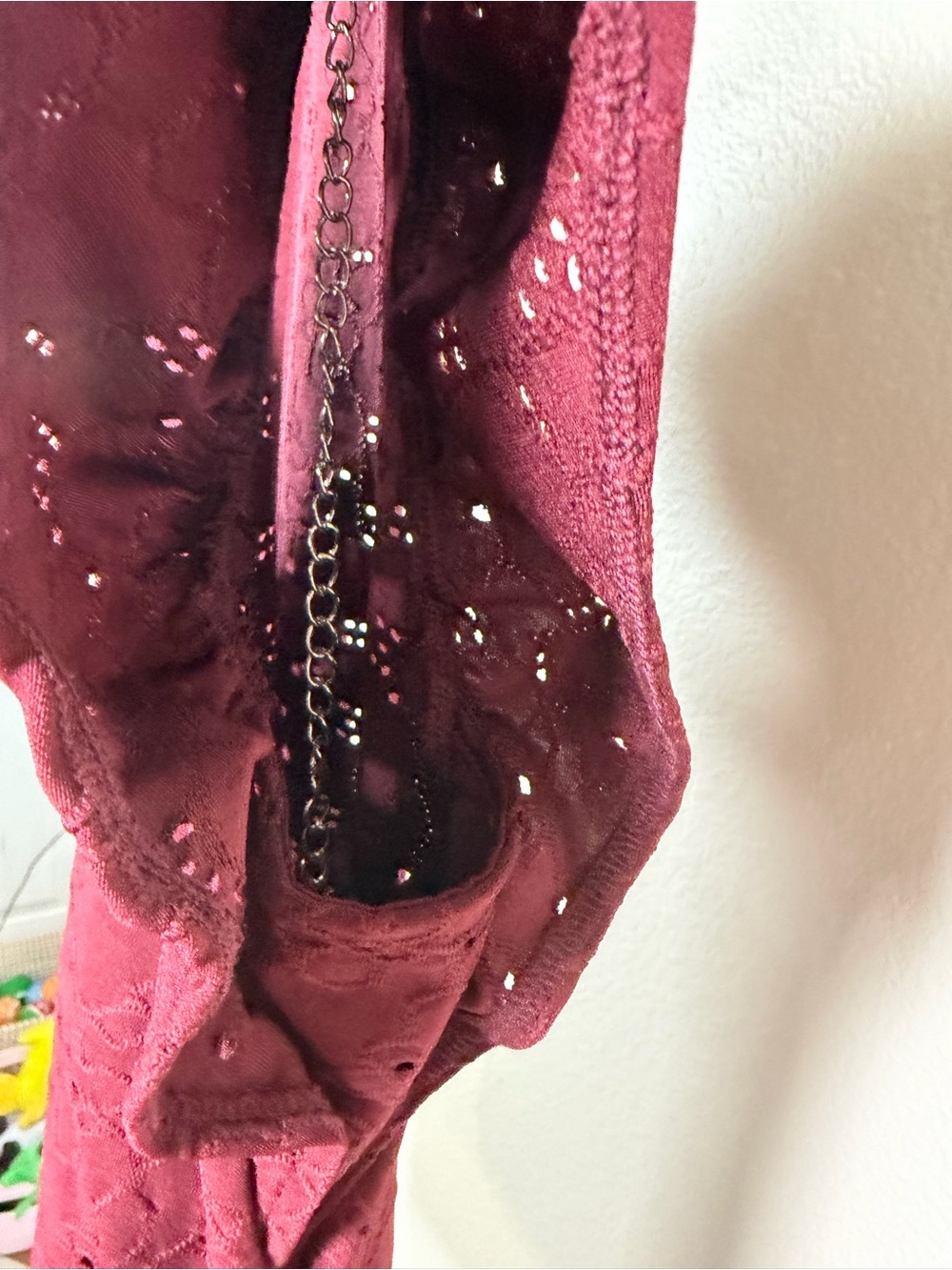 Michael Kors Wine Eyelet V-Neck Flutter Sleeve Top - Picture 5 of 5